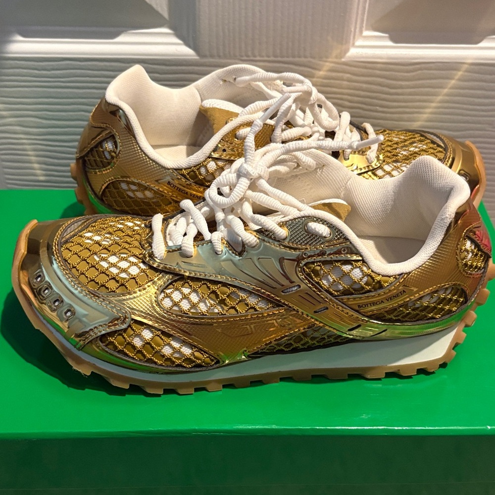 Bottega Veneta Gold and White Sneakers